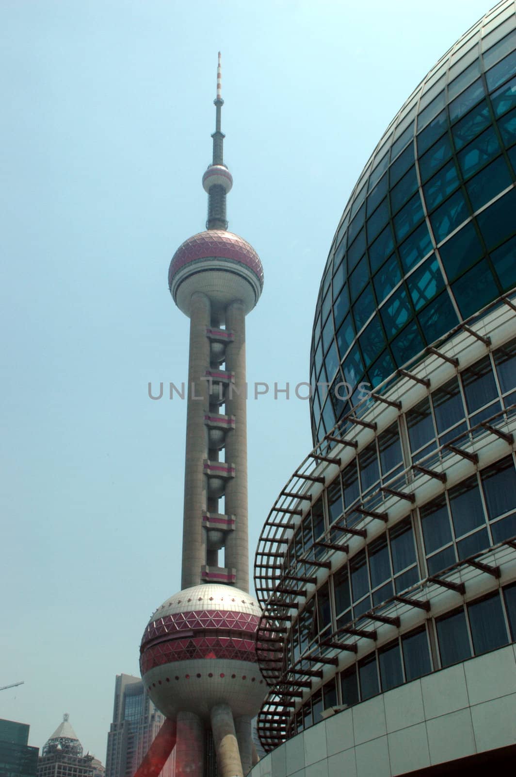 China, Shanghai city. Classic building together with Orient Pearl TV tower.