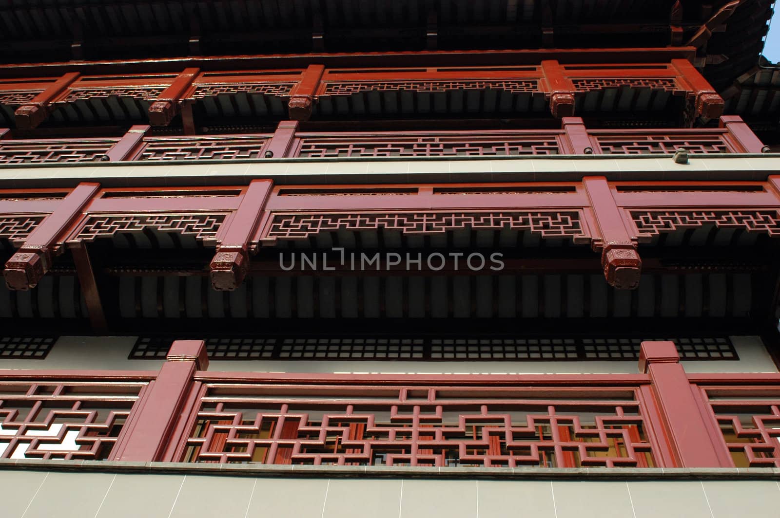 China, Shanghai city. Traditional, ancient Chinese architecture, made of wood. Pagoda in old town called YuYuan (Cheng Huang Miao).