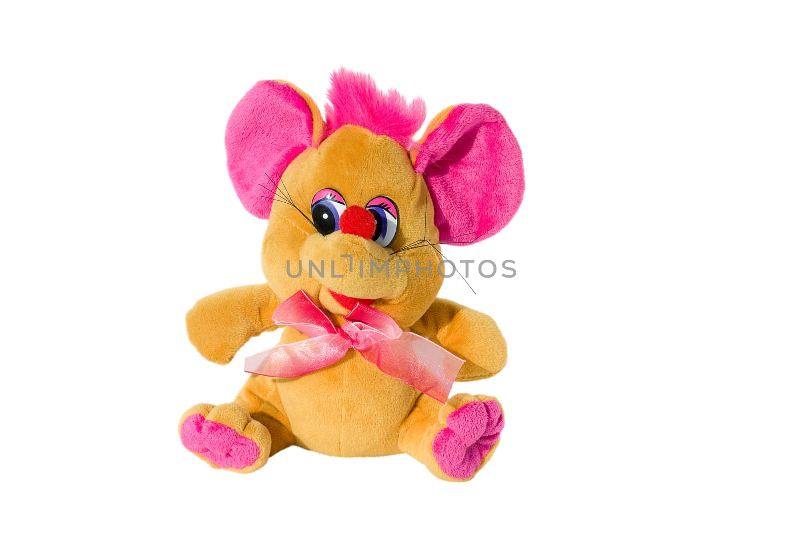 Brown mouse with a bow isolated on a white background.