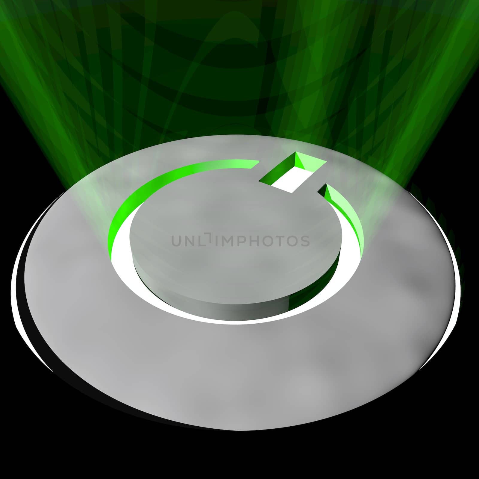 An electronic device�s power button glowing green.
