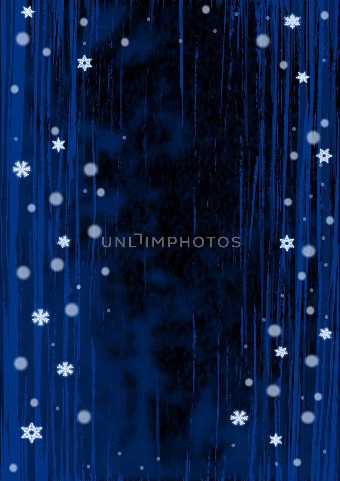 Christmas illustration of glowing blue snowflakes.