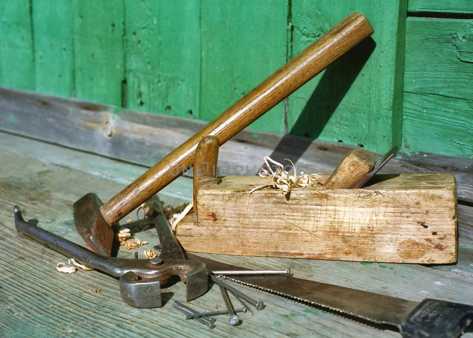 Tools for woodwork on the plank