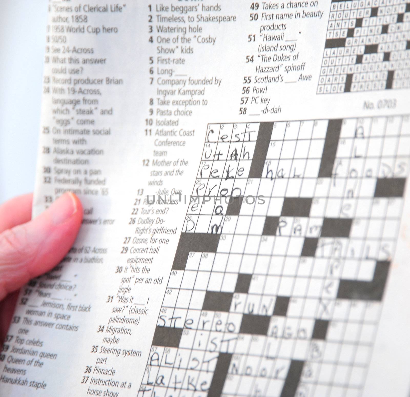 Woman working a crossword puzzle.