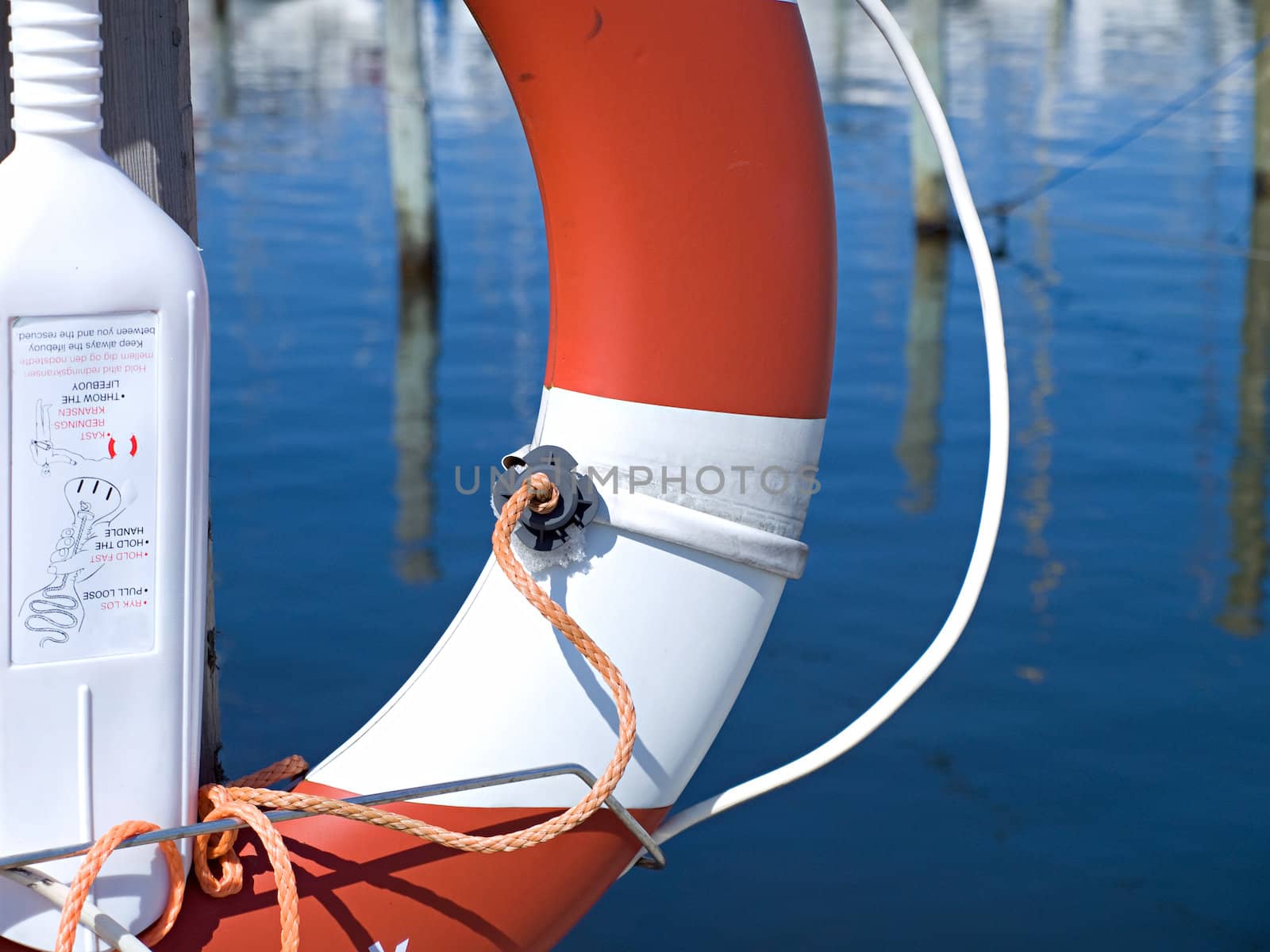 Life buoy preserver ring belt in a marina