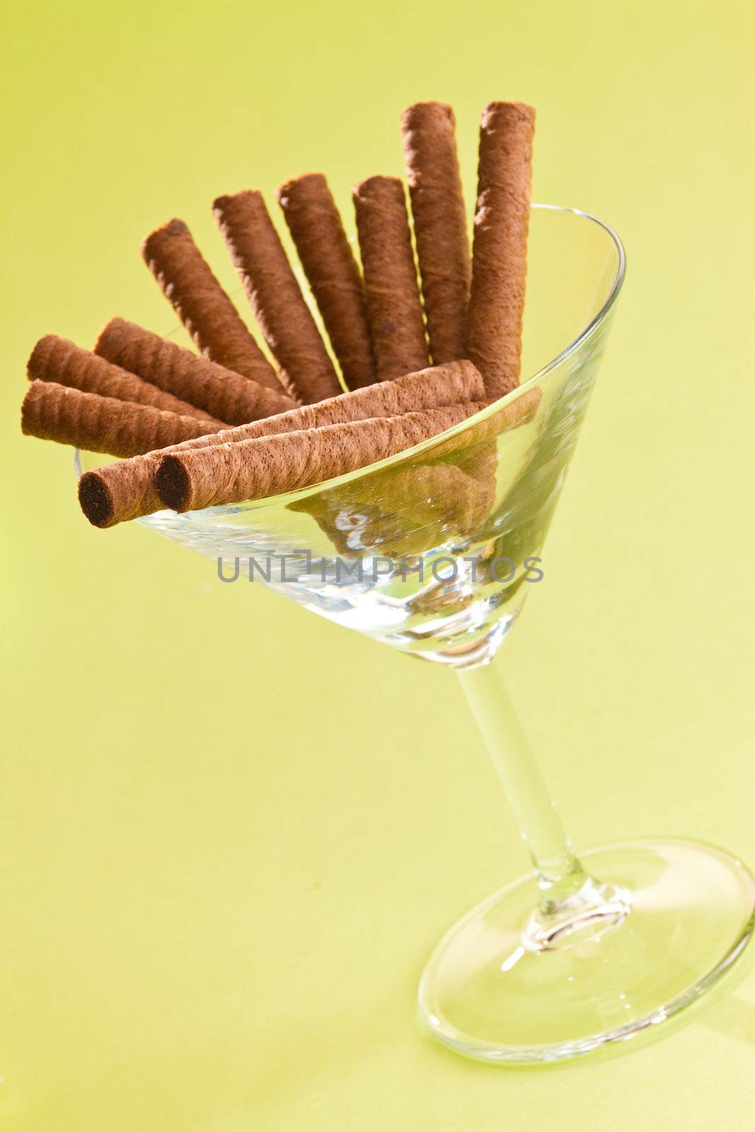 food series: tasty chocolate cookie sticks in glass