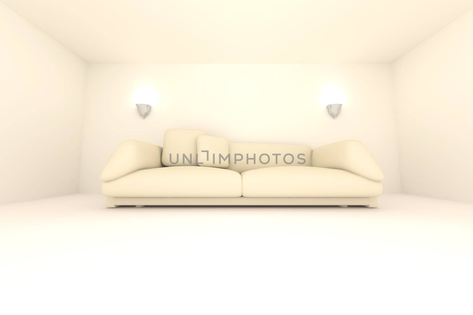 3D rendered Interior. A Sofa in a beige room.