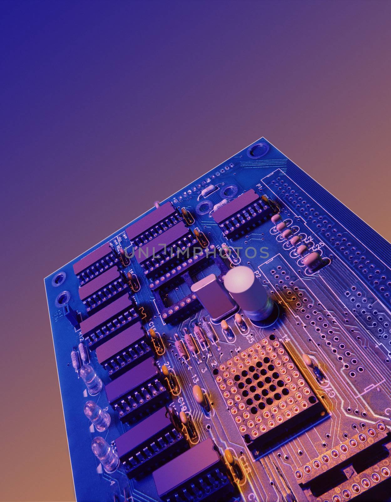 circuit board with sunset background