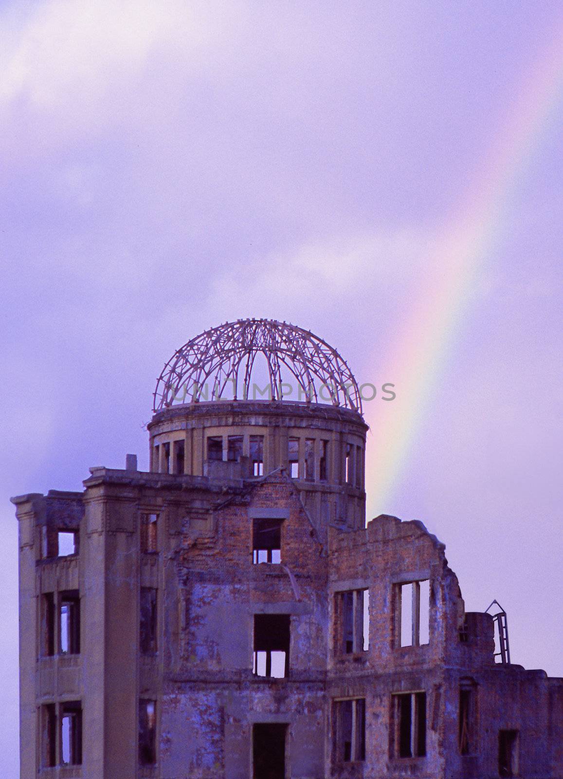 bomb Dome Hiroshima Japan with rainbow in background by hotflash2001