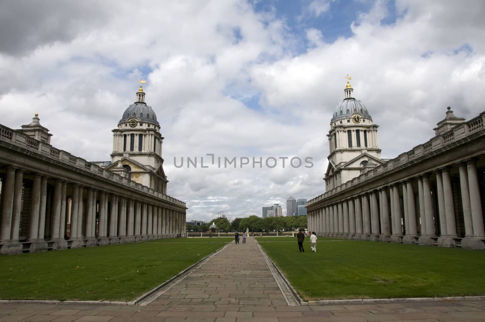 Two buildings with domes and a path