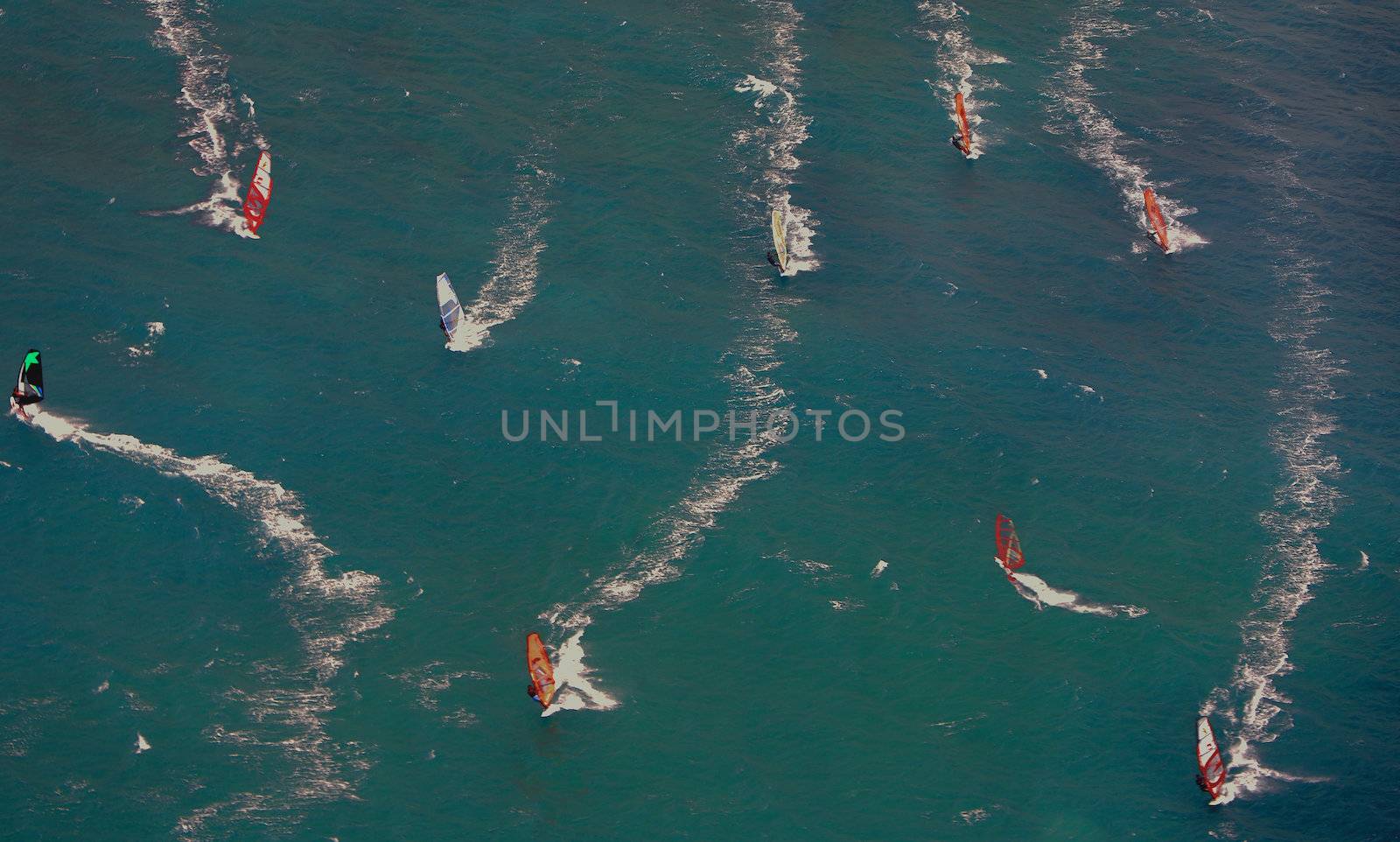 Windsurfers at Hookipa Beach east Maui, Hawaii, USA