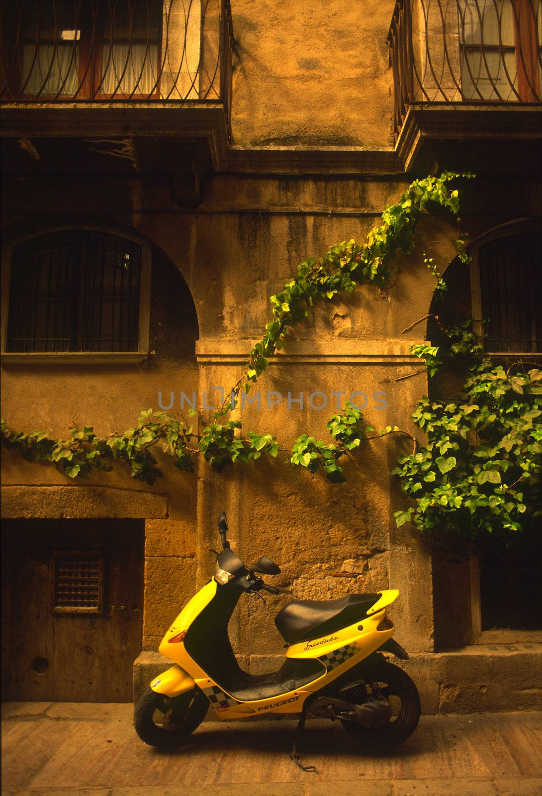 yellow motorbike Tarragona Catalonia Spain