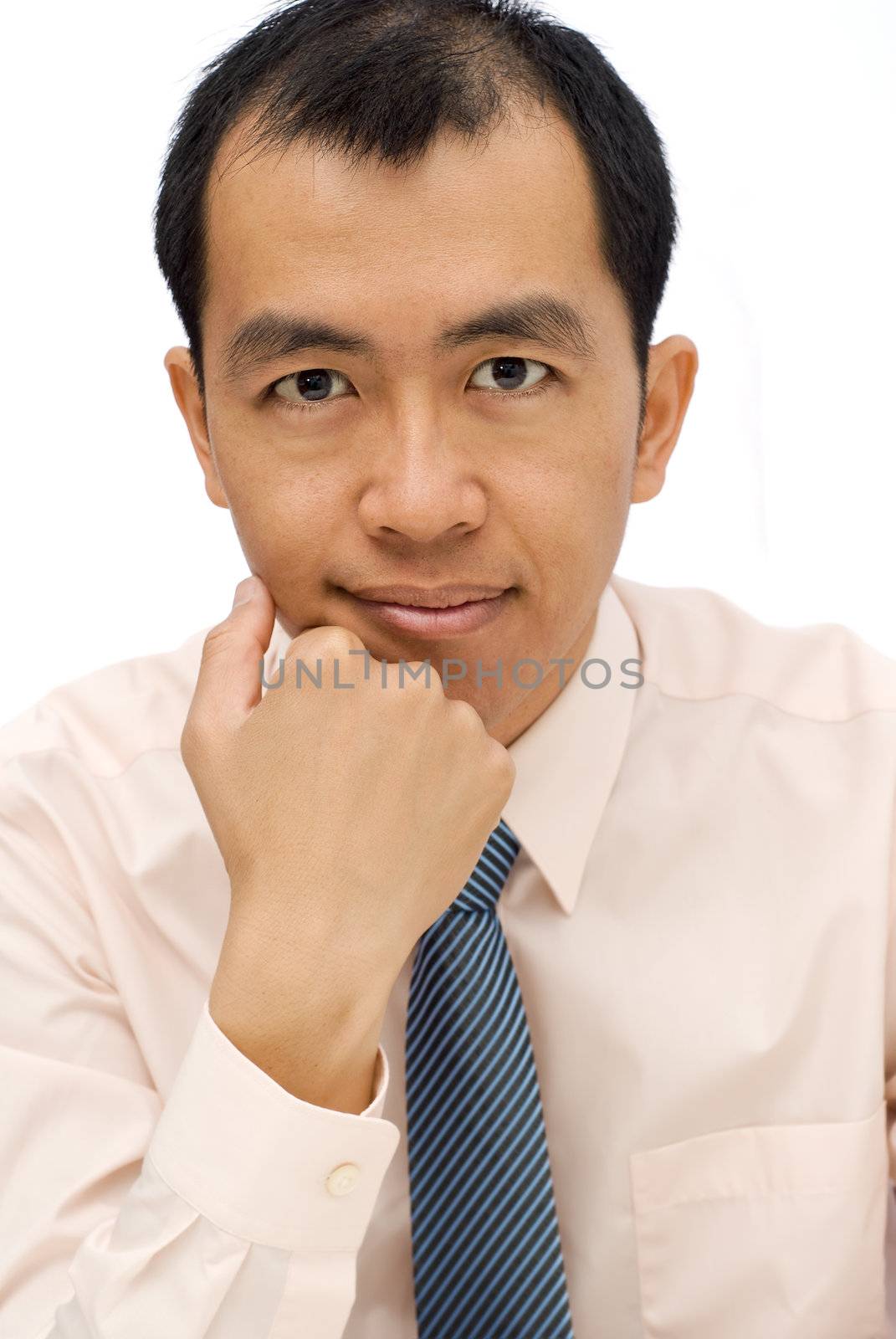 Mature businessman portrait of Asian on white background.