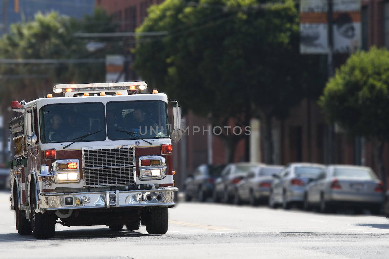 Fire truck speeding down street