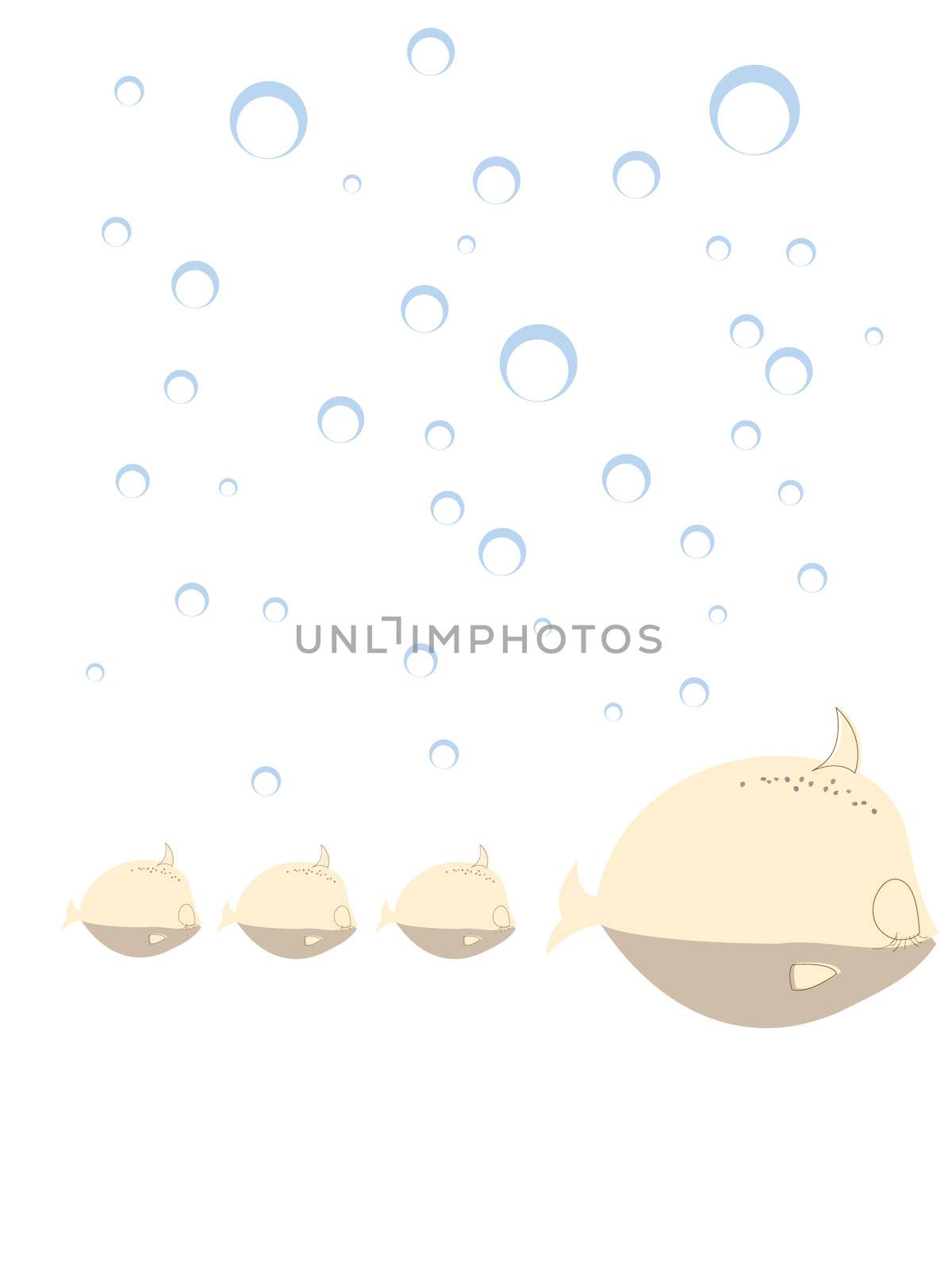 Family of fish, ideal design concept for print, isolated objects over white background