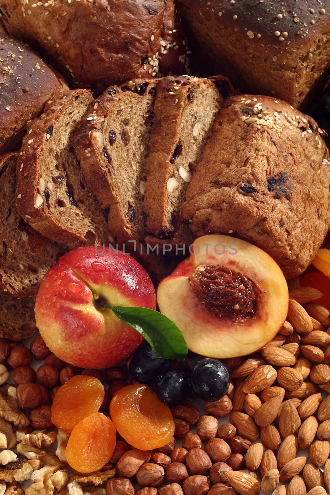 Still-life from bread and fruit
