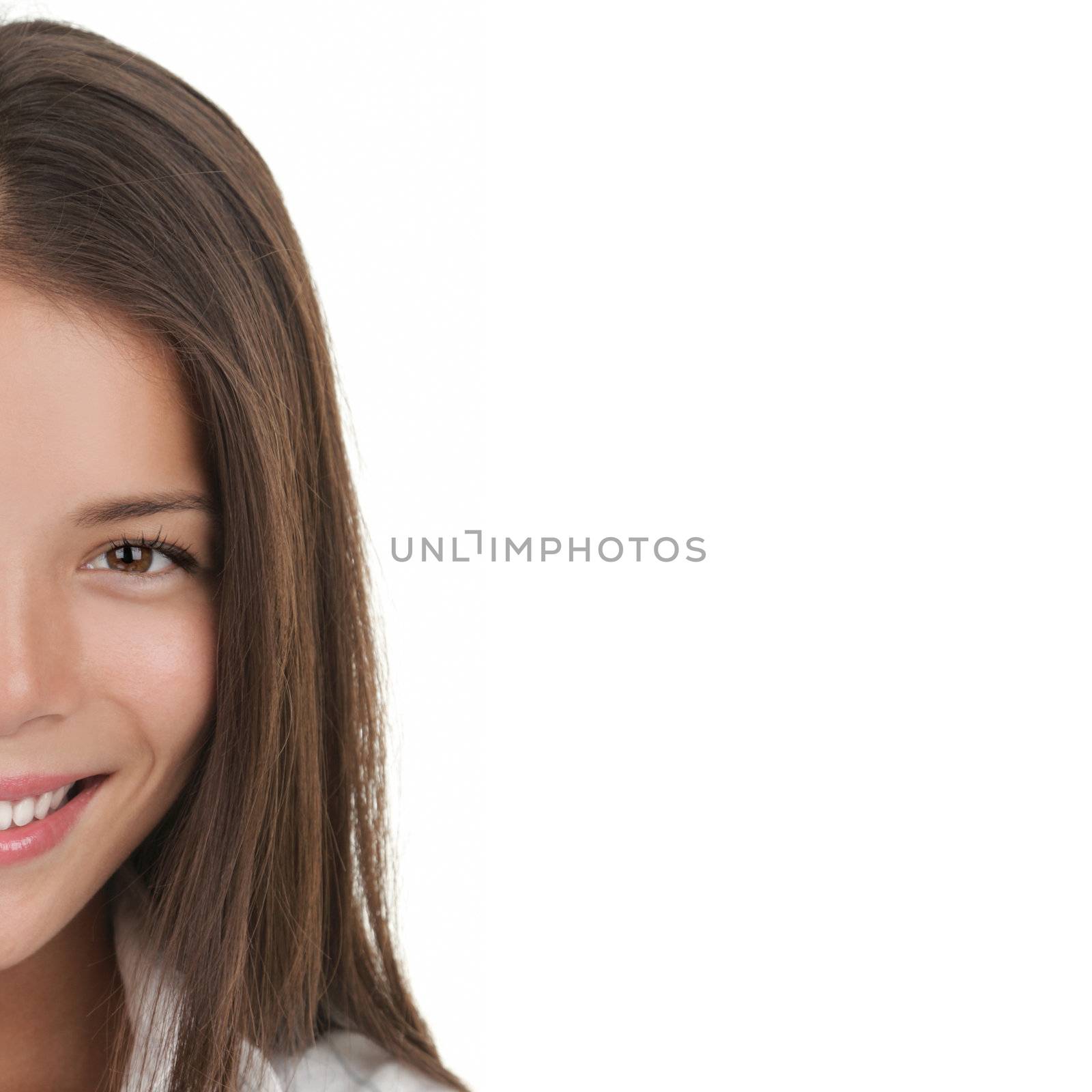 woman smiling portrait on white by Maridav