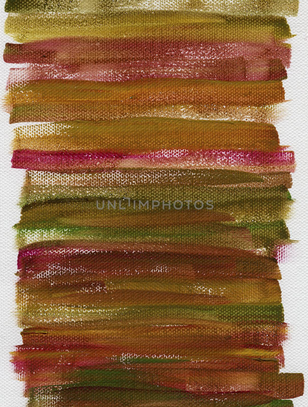red, green and brown grunge watercolor abstract on white artist canvas with a coarse texture, self made by photographer