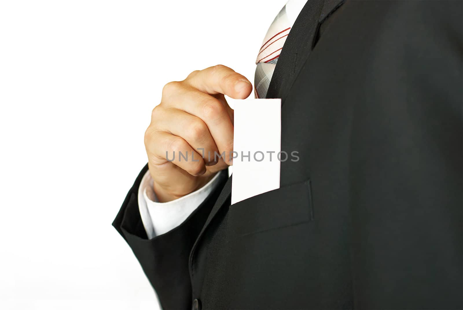 Young businessman holding blank card by DmitryYakunin