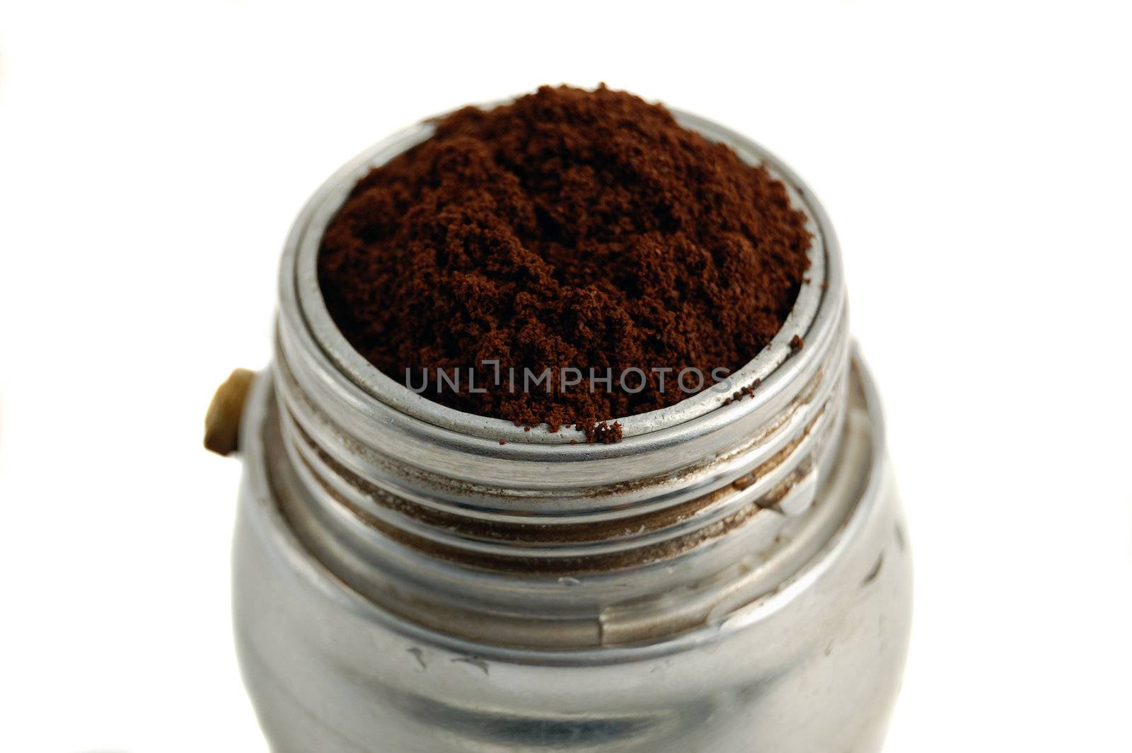 closeup of coffee powder in a typical  italian coffee machine (moka)