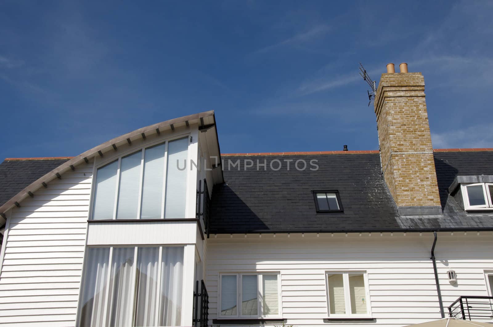 The roof of a modern apartment  block