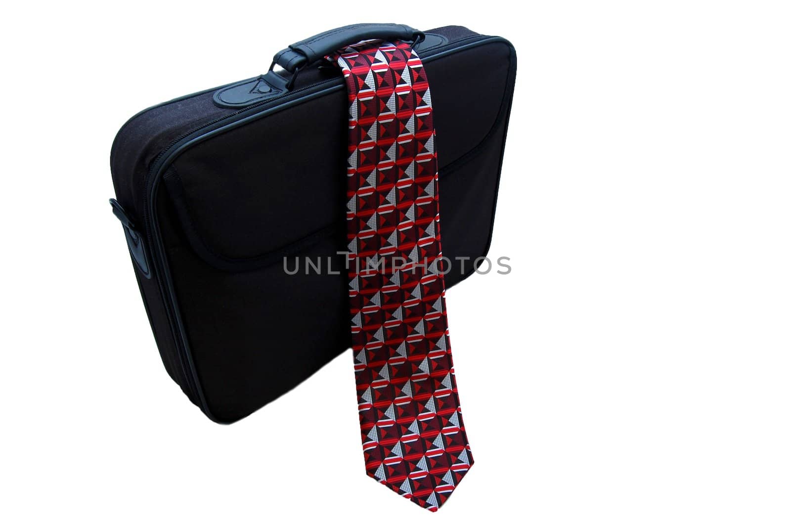 black bag and red tie isolated on white