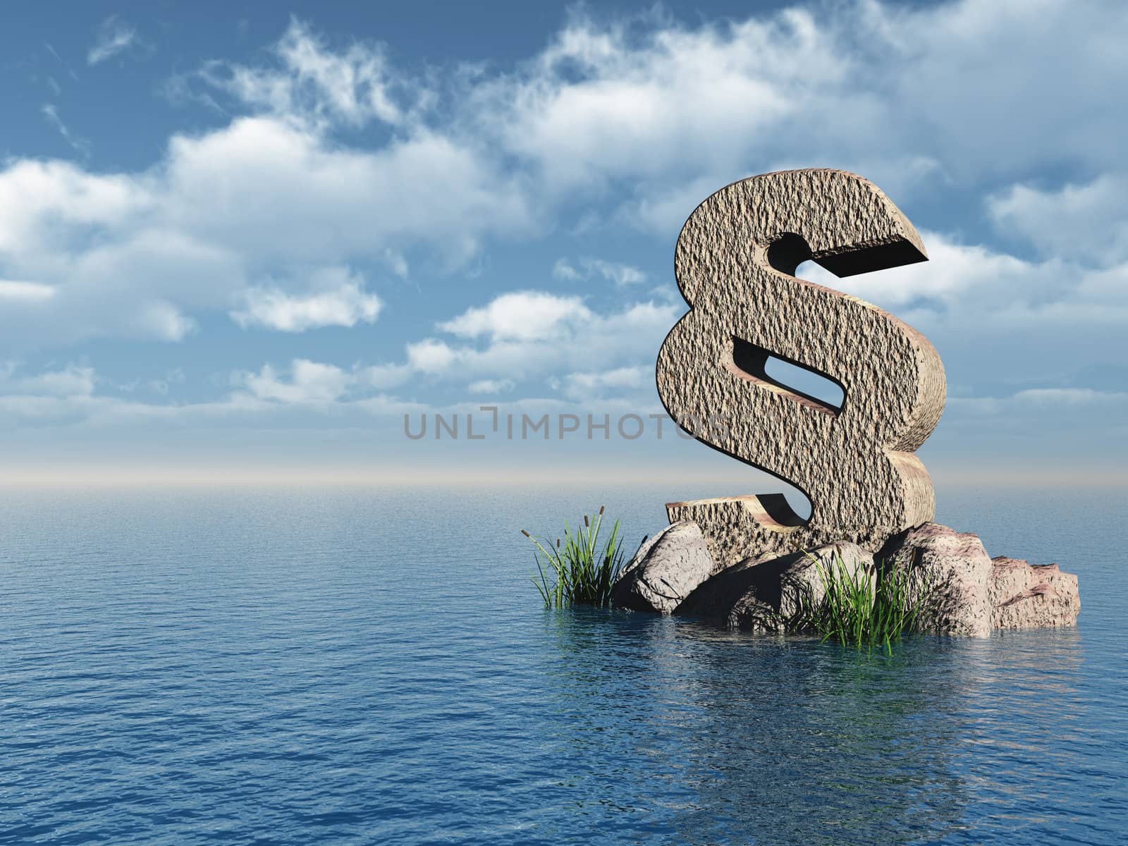paragraph monument at water landscape - 3d illustration