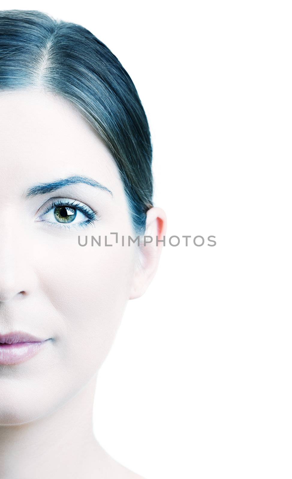 Close-up portrait of a beautiful woman isolated on white