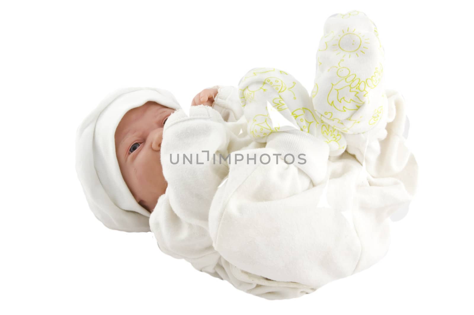 premature baby doll isolated on white background