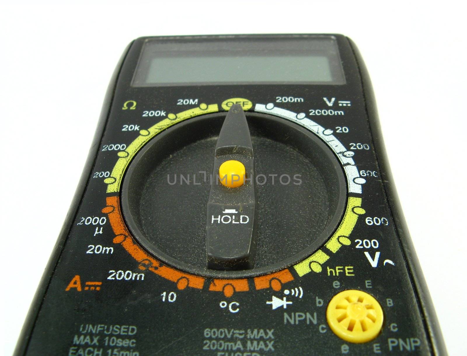image of a digital multimeter over a white background