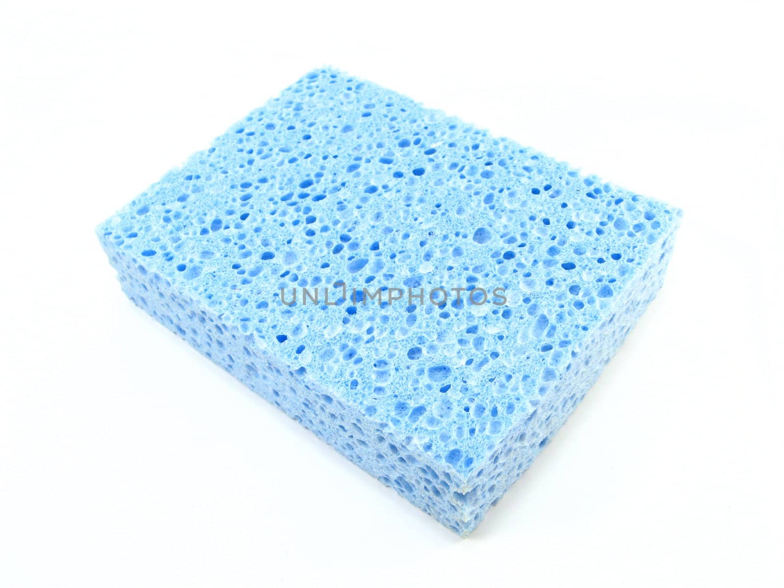 a blue sponge over a on a white background