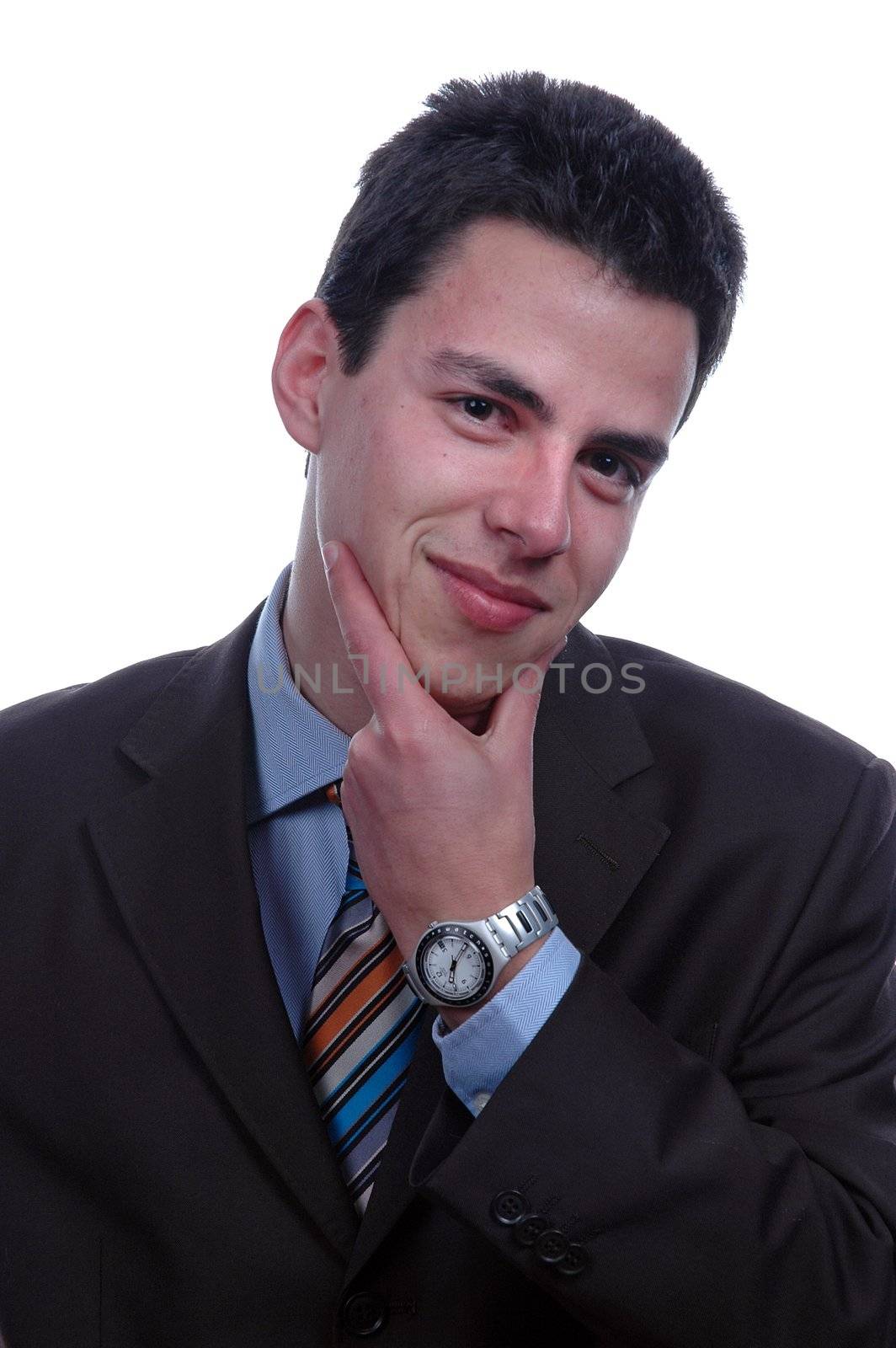 young businessman thinking over white