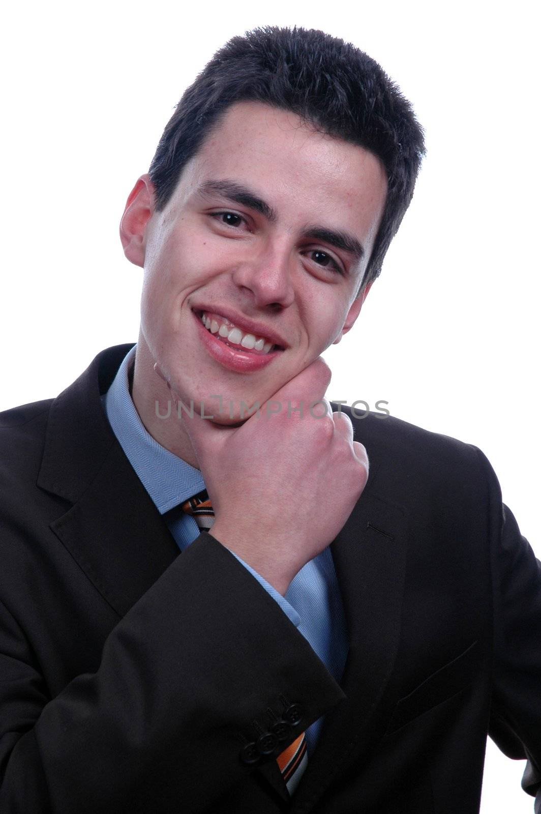 young businessman thinking over white background