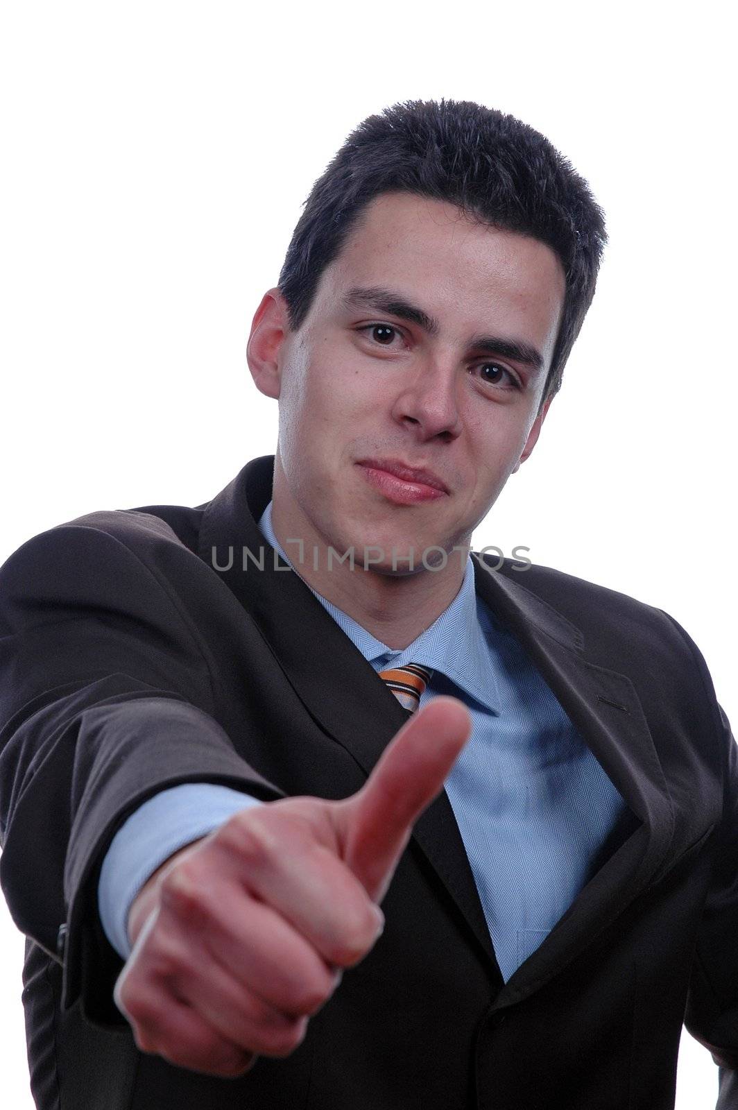 young businessman thumb up isolated over white background by raalves