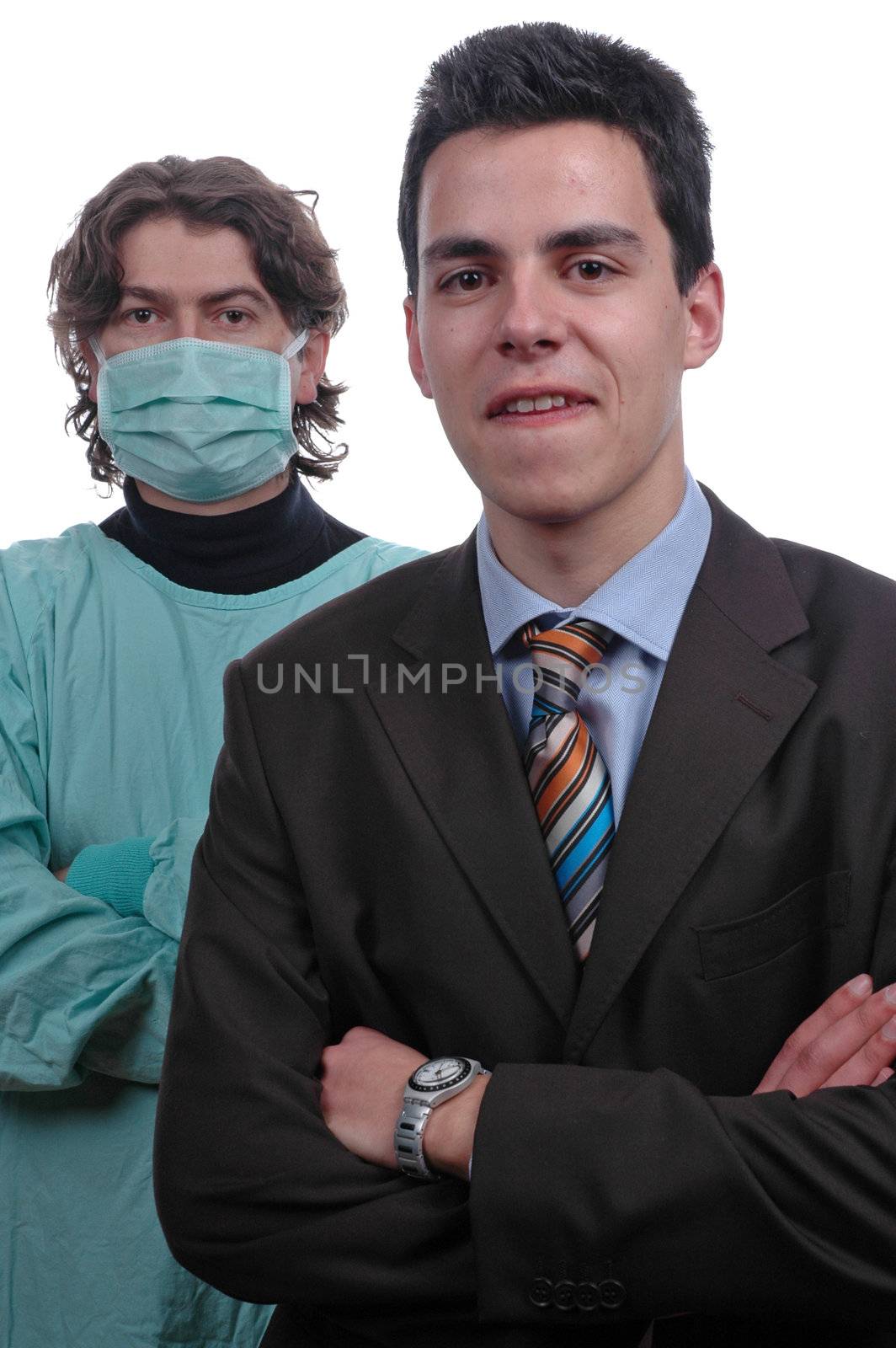 young doctor and businessman portrait over white background by raalves