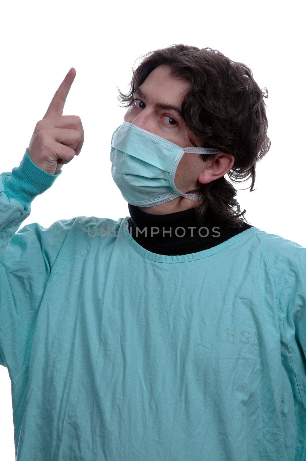 serious doctor thumb up isolated over white