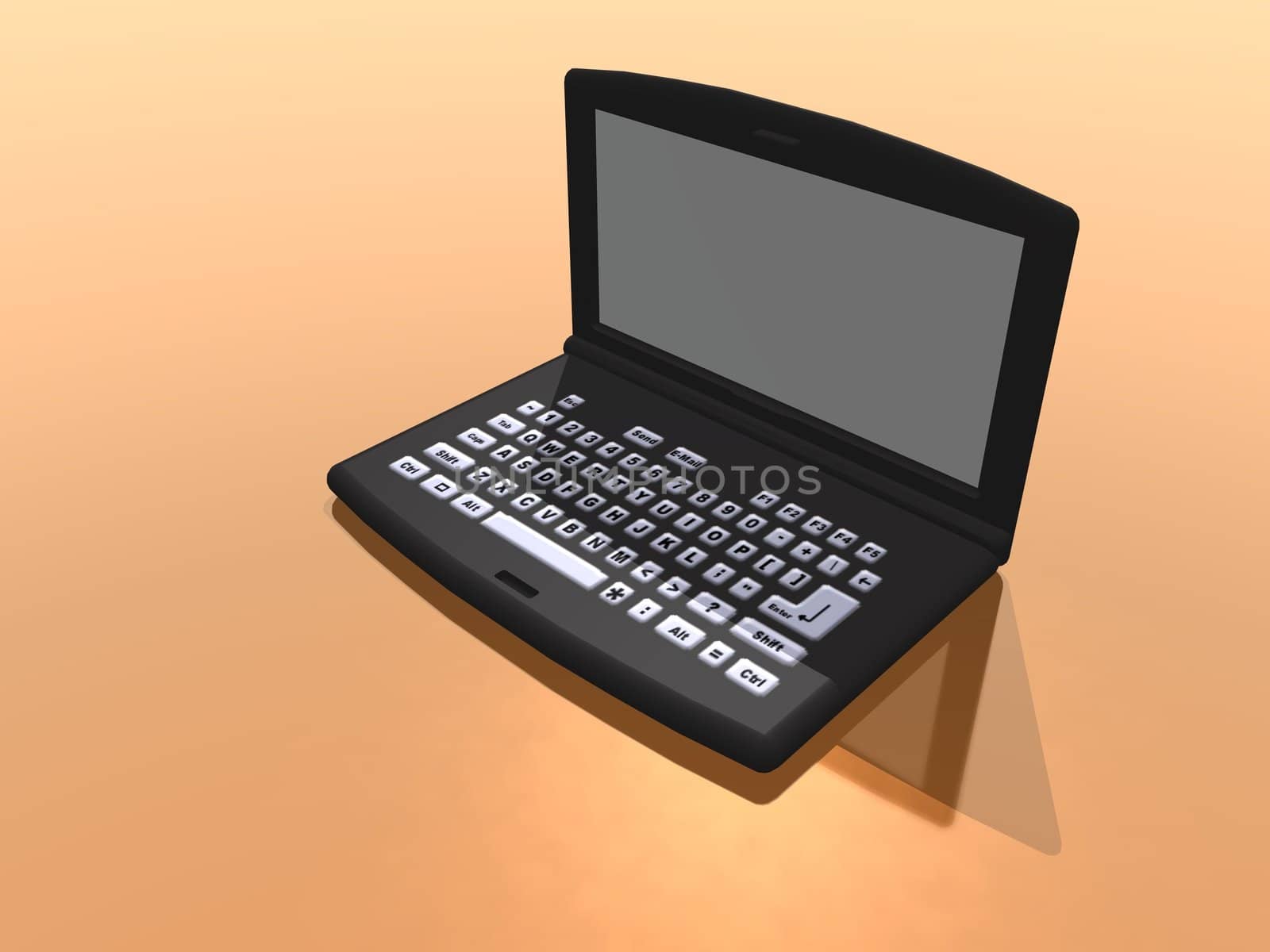 a 3d rendering of a laptop on a golden floor