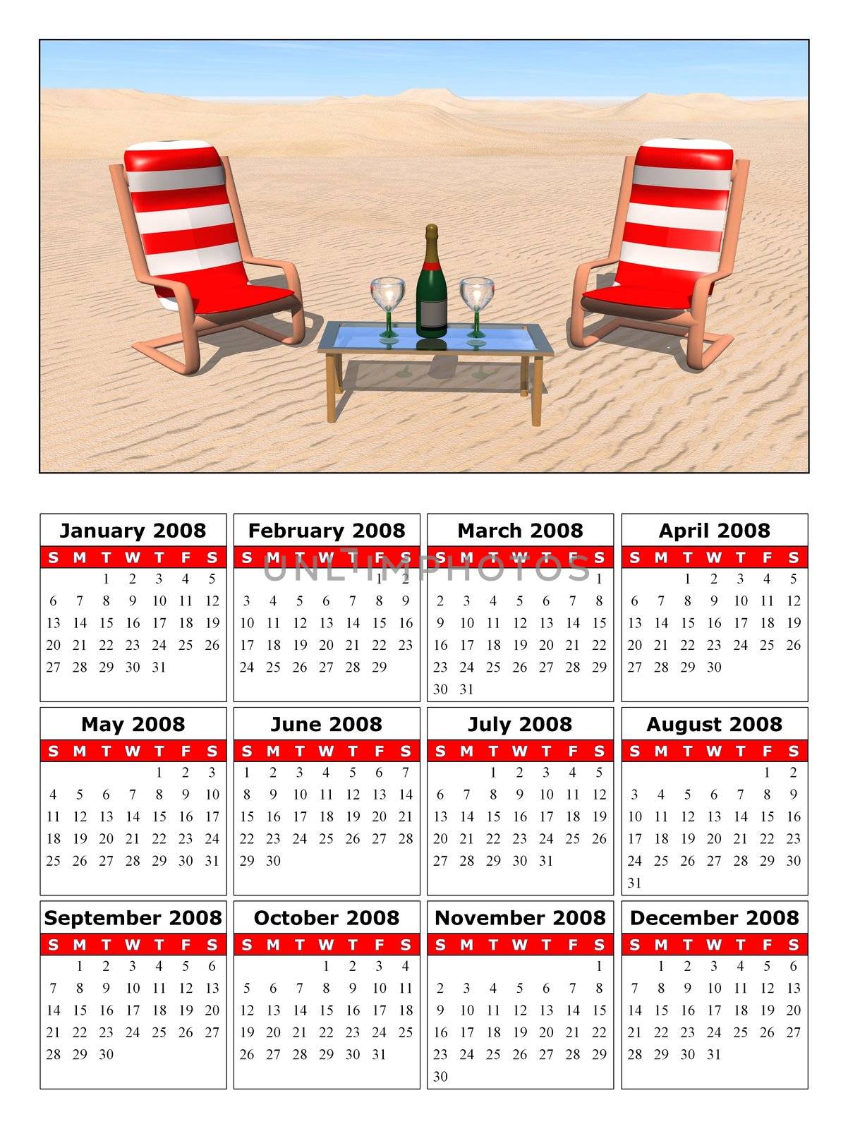 calendar with an illustration for the new year 2008