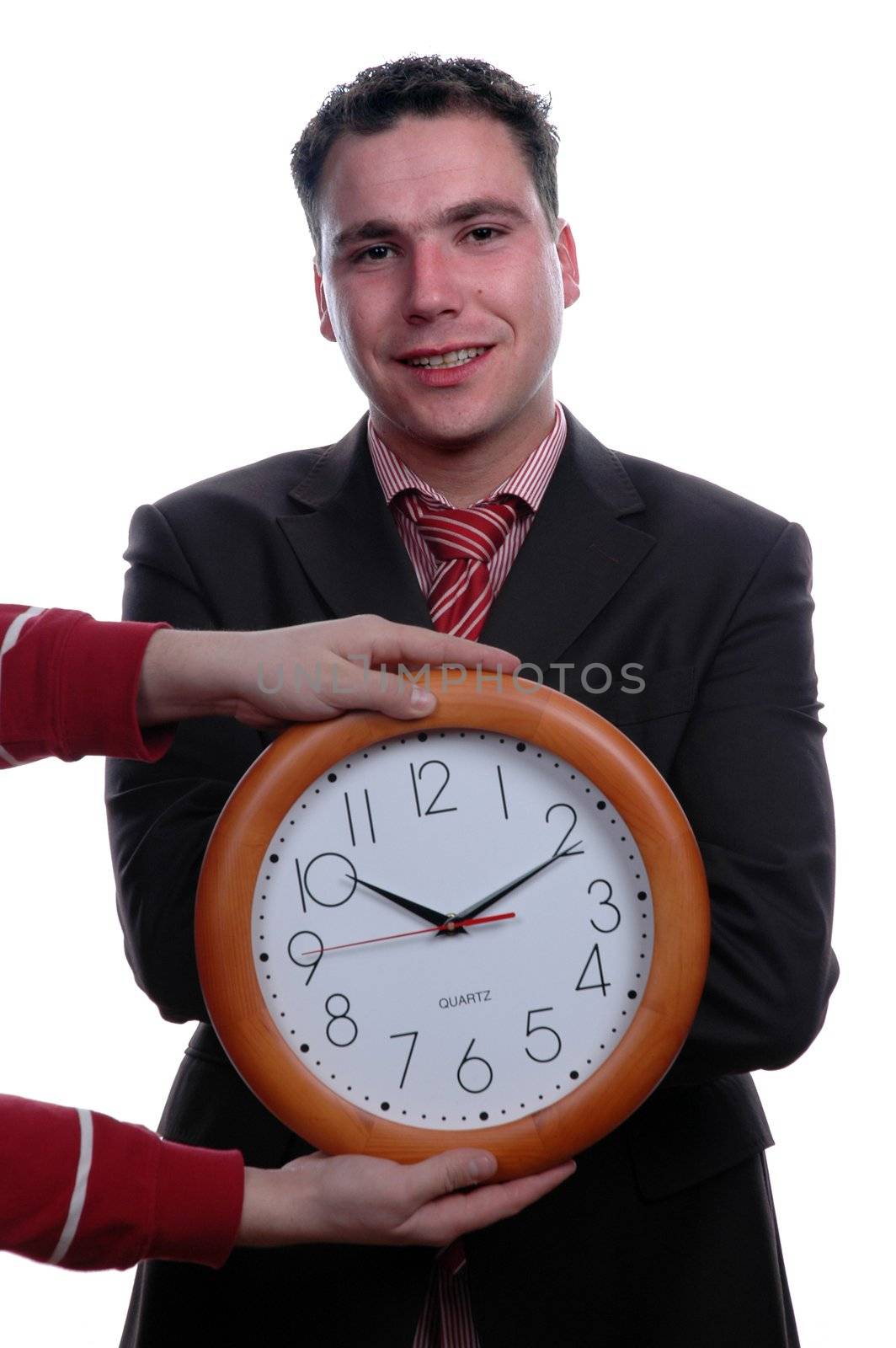 businessman and axtra hand showing clock, is businesstime