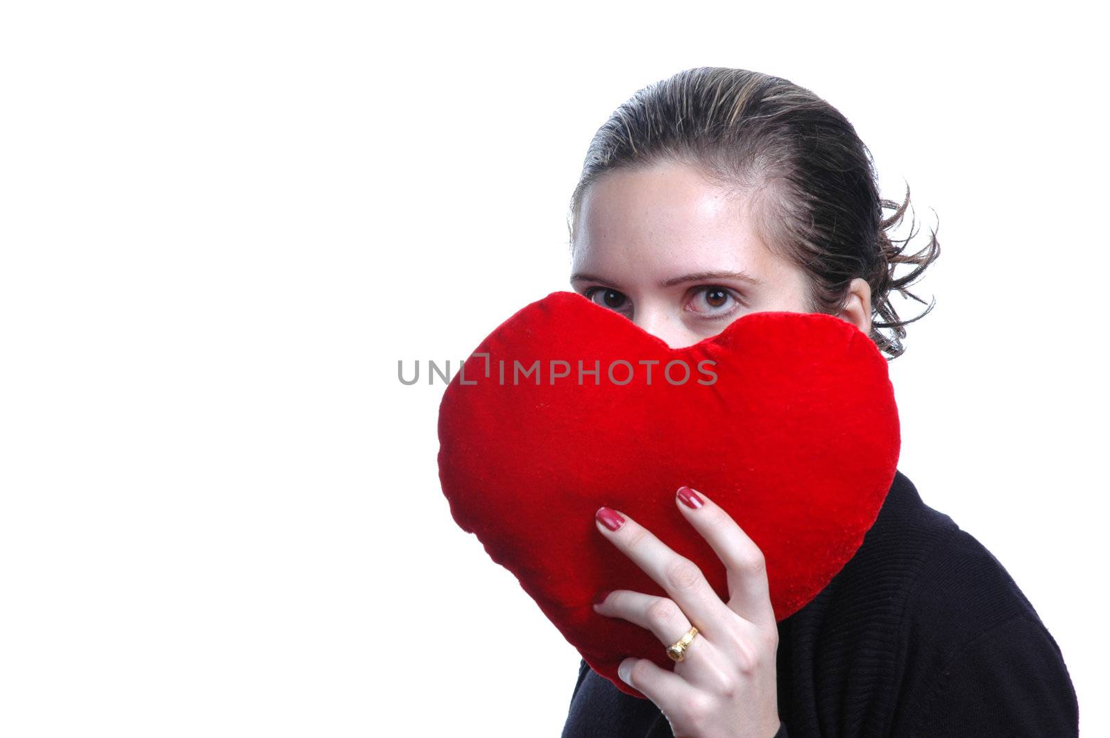 beautiful woman portrait with red heart by raalves