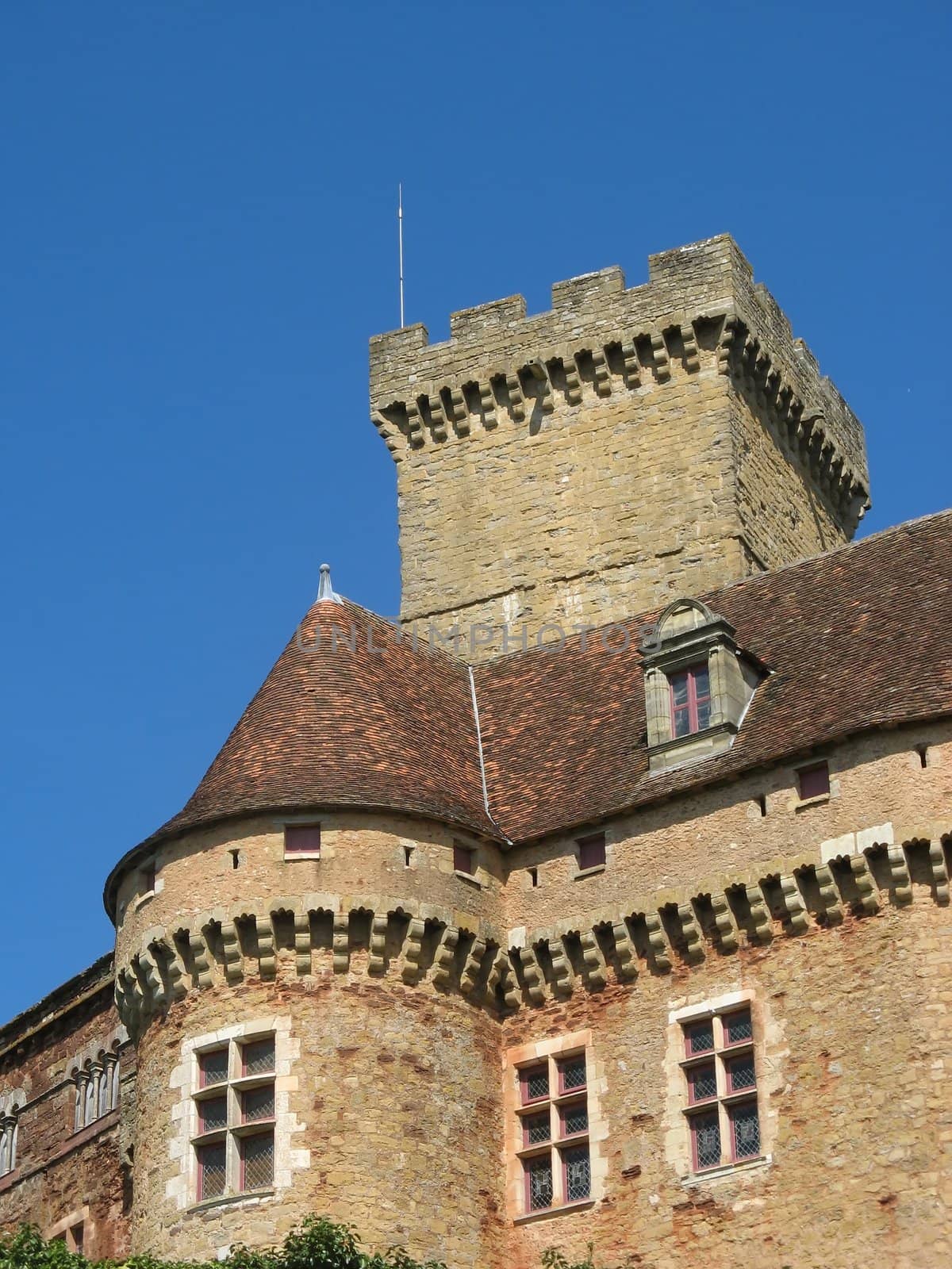 a close-up image of the castle of Castelnaud in Dordogne - FRance