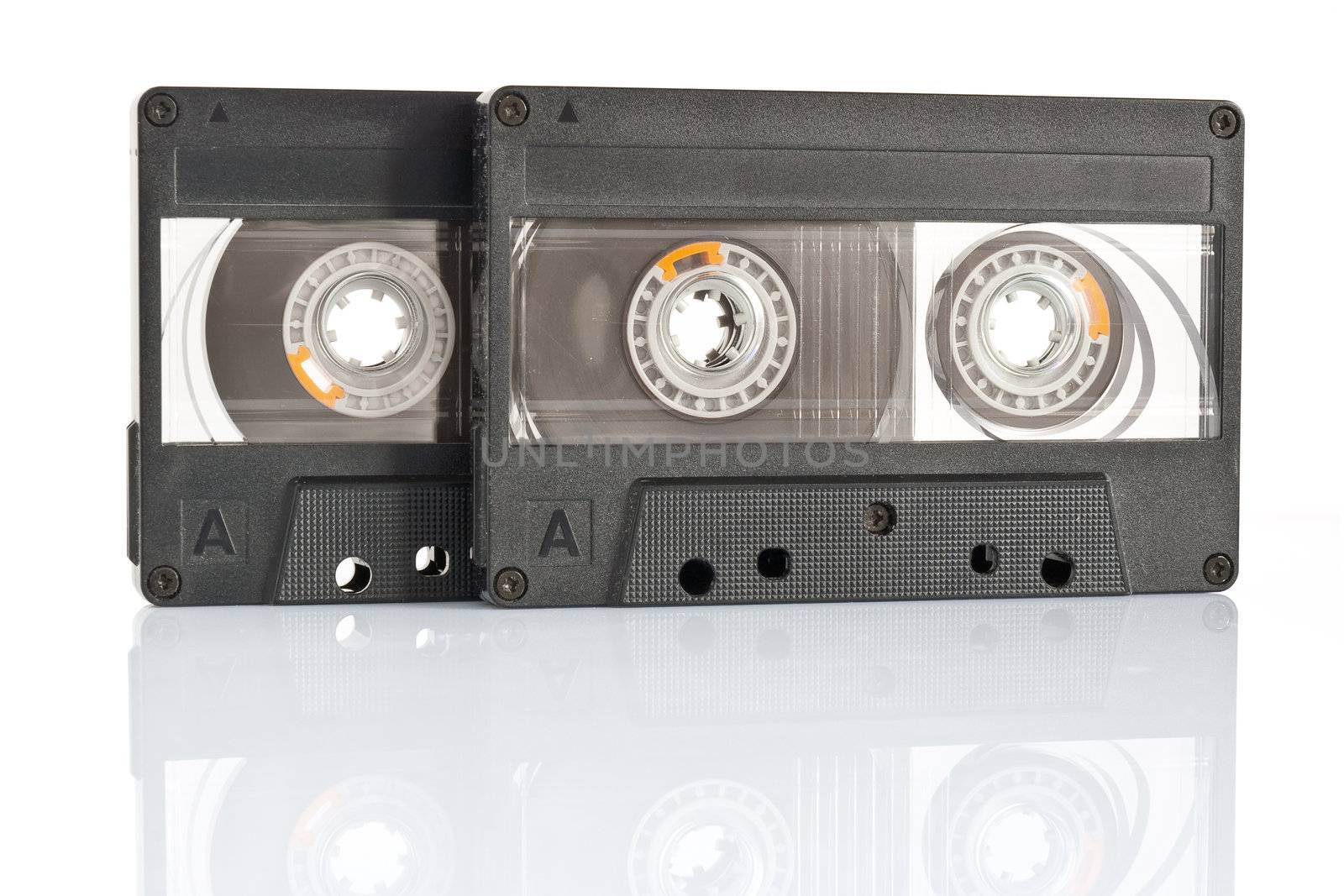 two audio cassette isolated on white background with clipping path