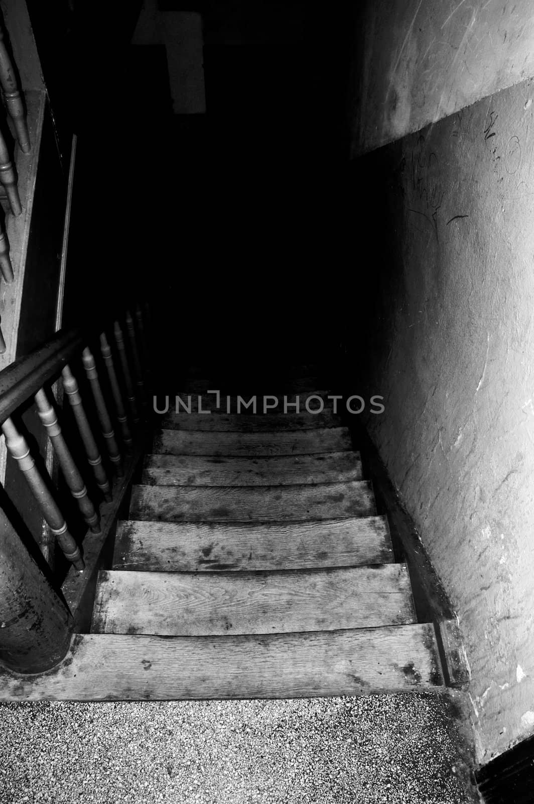 Wooden stairs in old house by Michalowski