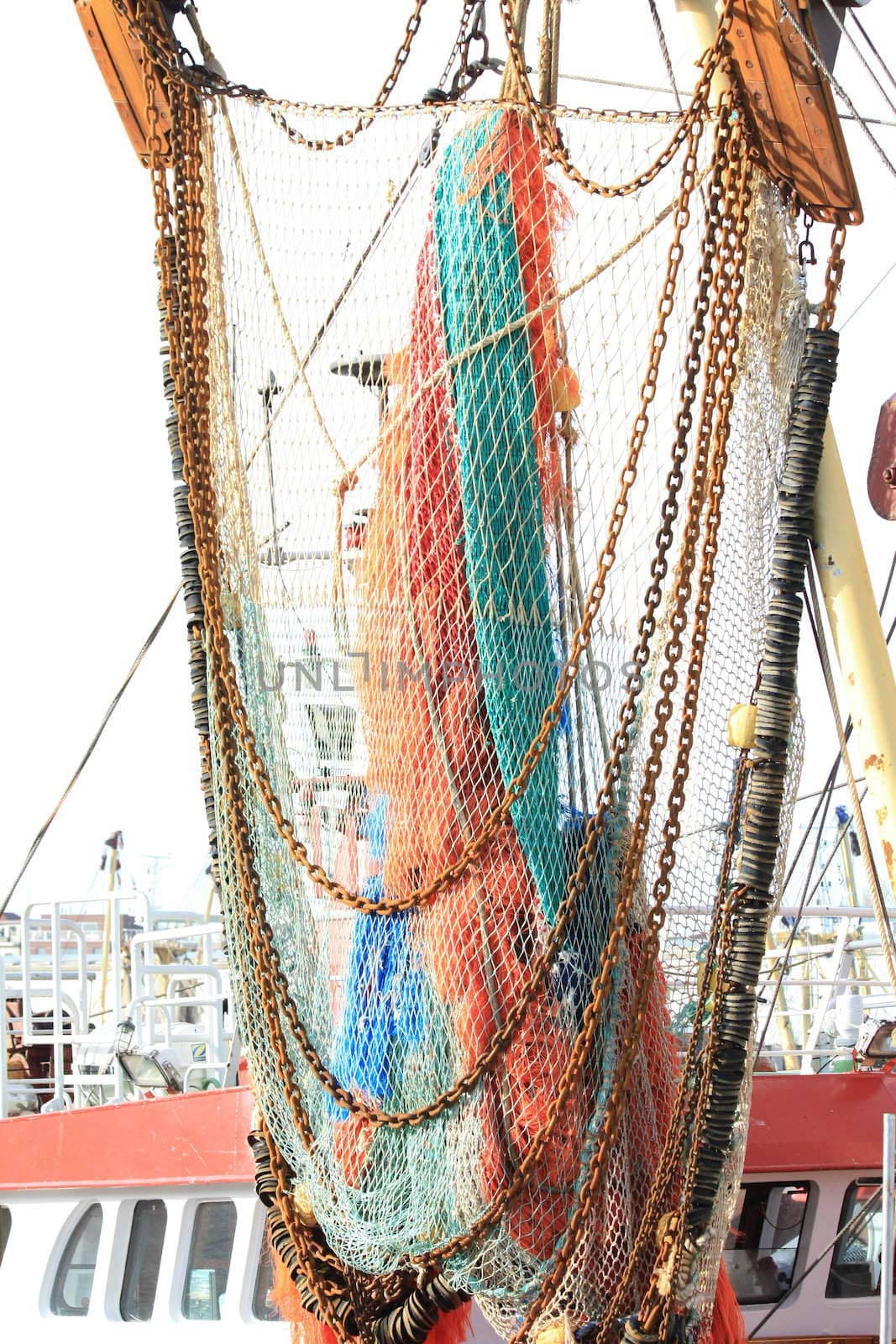 Fishing nets on a fish trawler, drying in the air