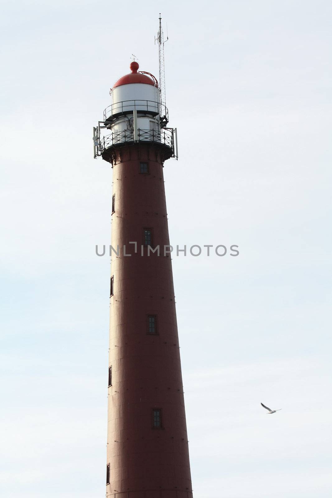 A vintage steel lighthouse in IJmuiden, the Netherlands, built 1878