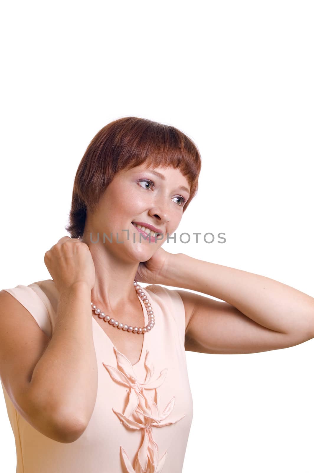 Young woman with a pearl necklace. by shalunishka