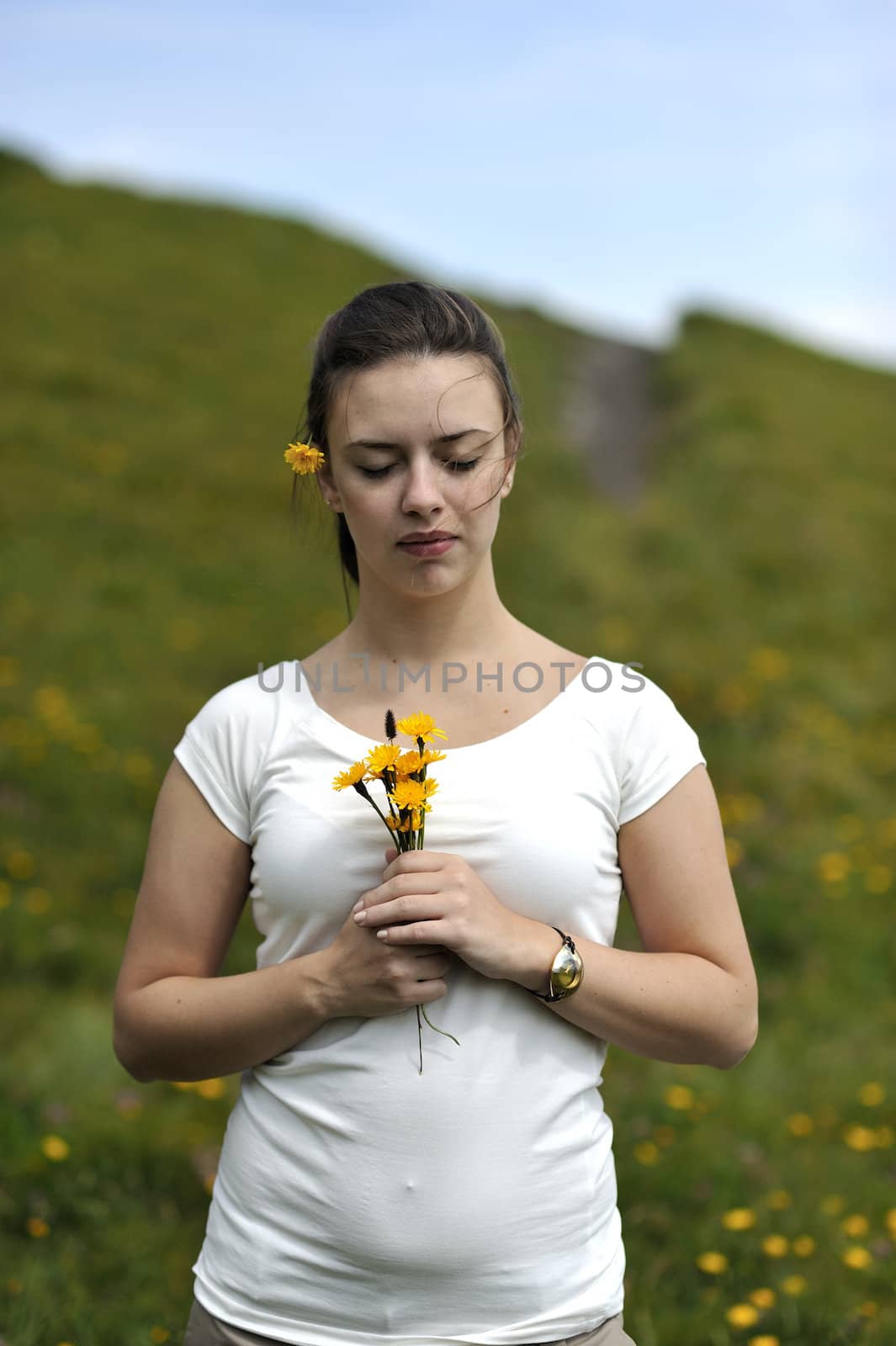 Woman enjoying her countryside holiday