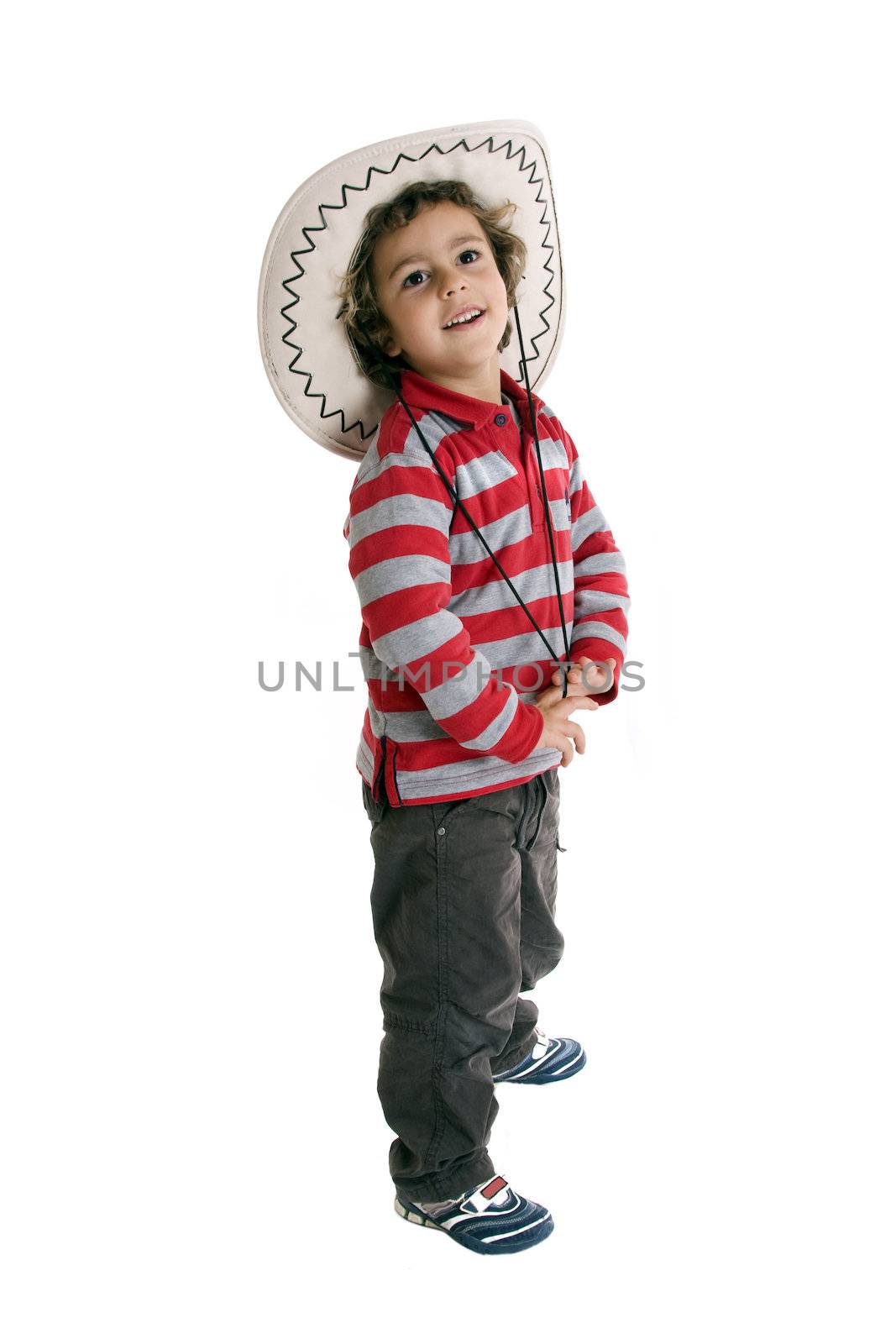 kid with cowboy hat over whith background