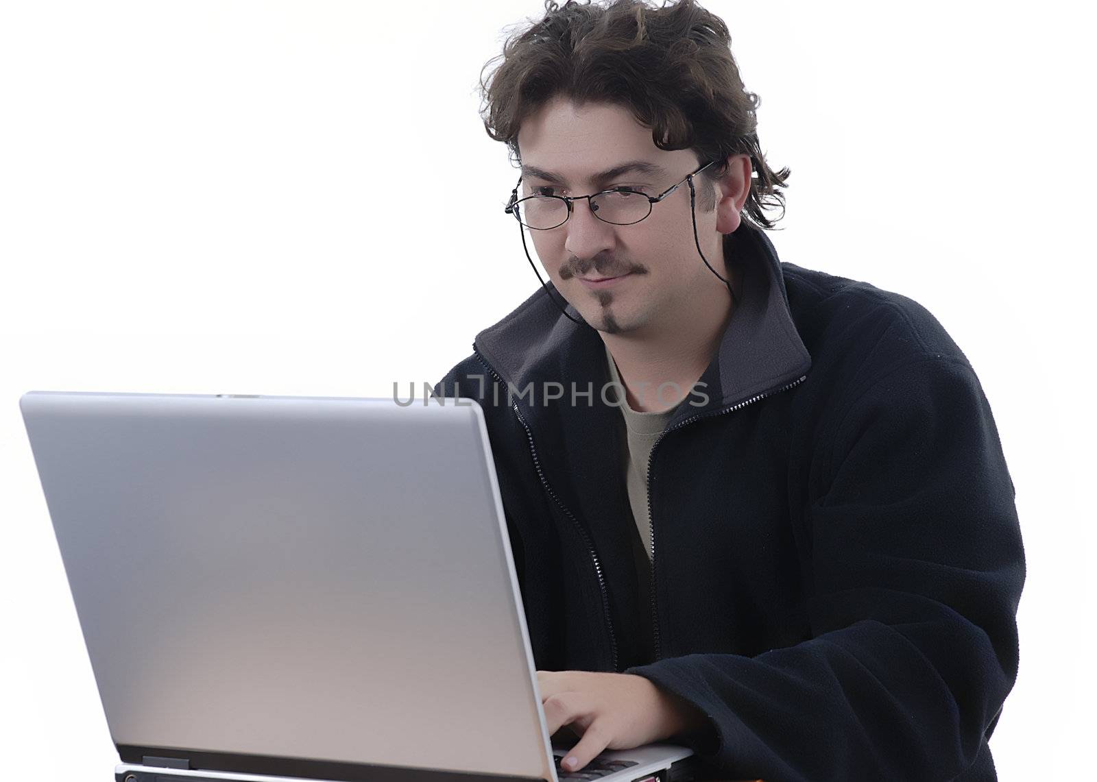 young casual man working with personal computer