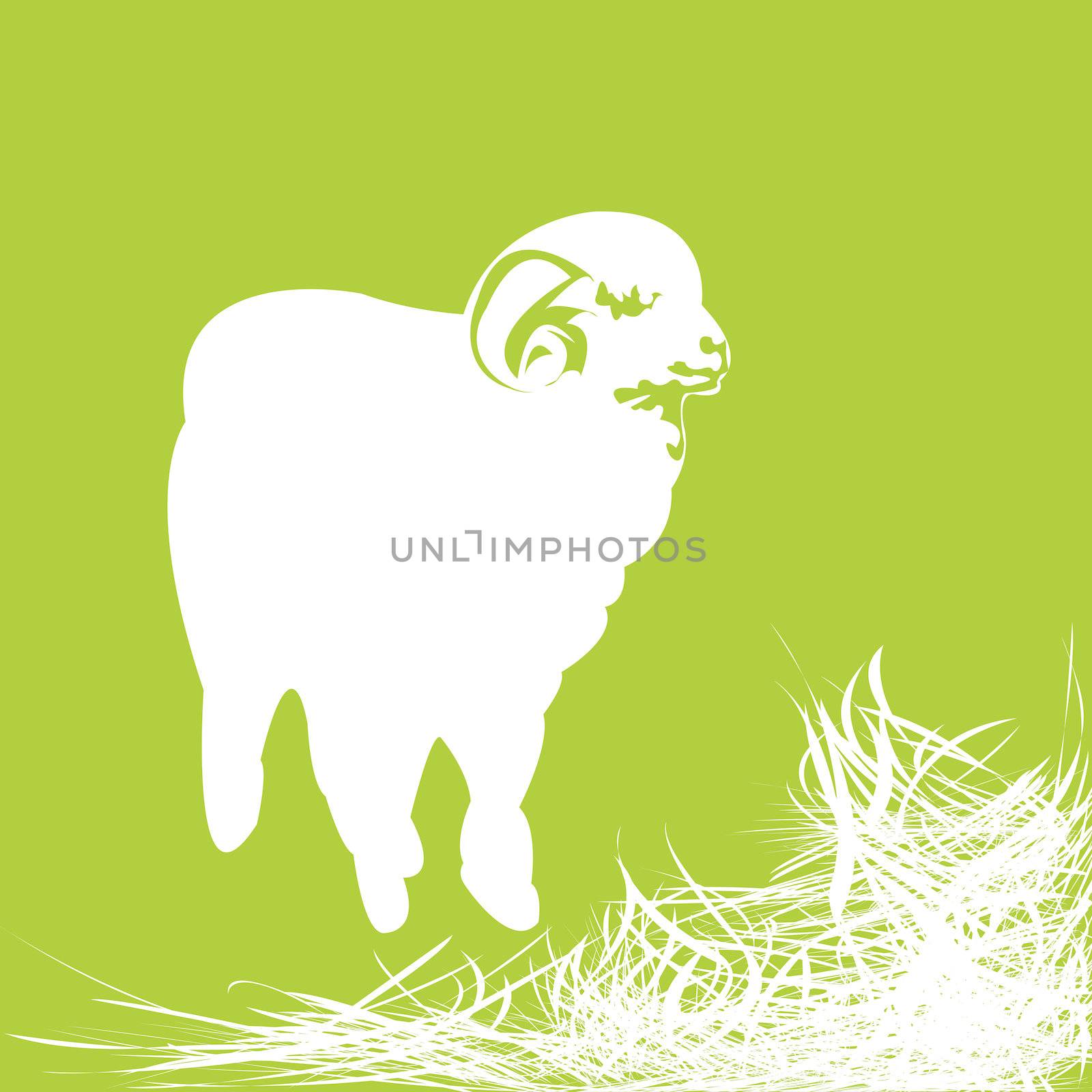 Sheep silhouette and grass- isolated objects over white background