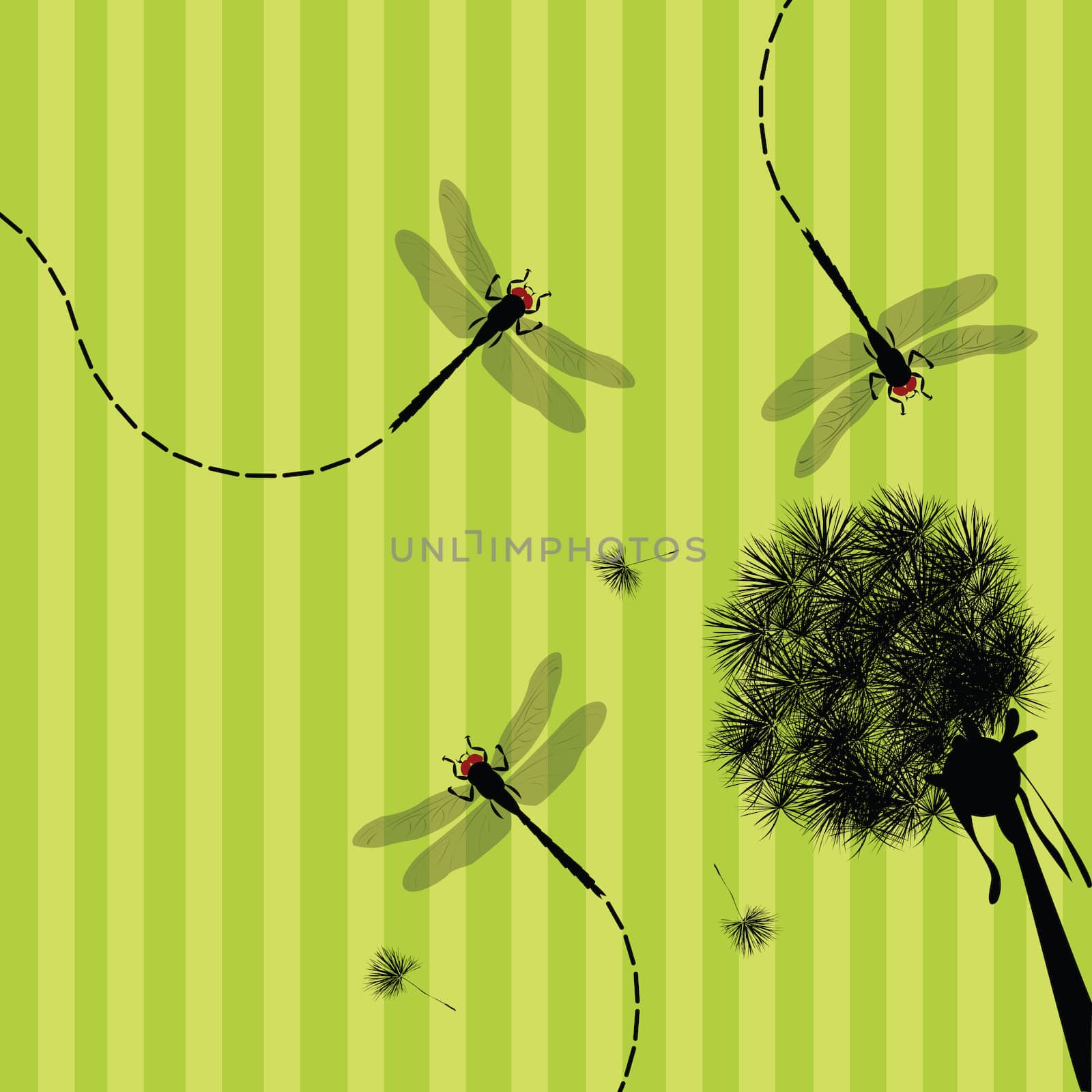 Dandelion and dragonfly illustration- spring theme background